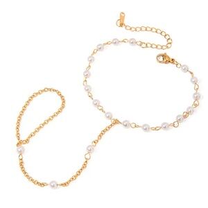 Anthropologie 18K Gold Stainless Steel Waterproof Pearl Finger Bracelet